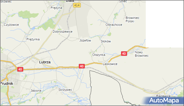 mapa Olszynka gmina Lubrza, Olszynka gmina Lubrza na mapie Targeo