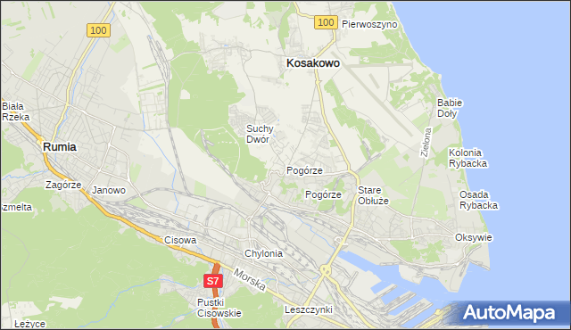 mapa Pogórze gmina Kosakowo, Pogórze gmina Kosakowo na mapie Targeo