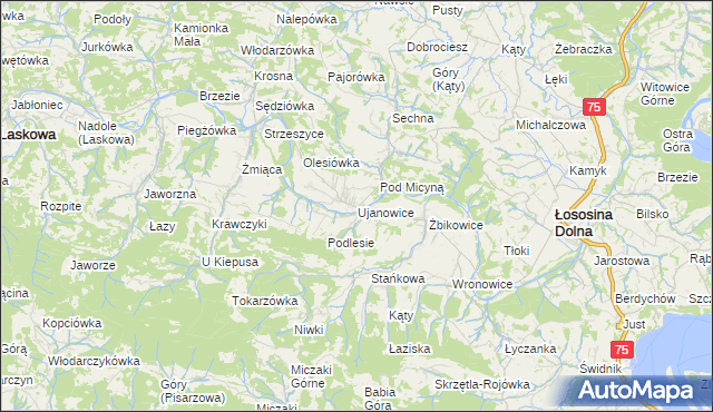 mapa Ujanowice, Ujanowice na mapie Targeo