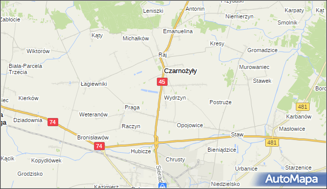 mapa Wydrzyn gmina Czarnożyły, Wydrzyn gmina Czarnożyły na mapie Targeo
