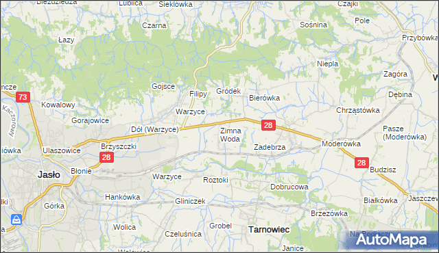 mapa Zimna Woda gmina Jasło, Zimna Woda gmina Jasło na mapie Targeo