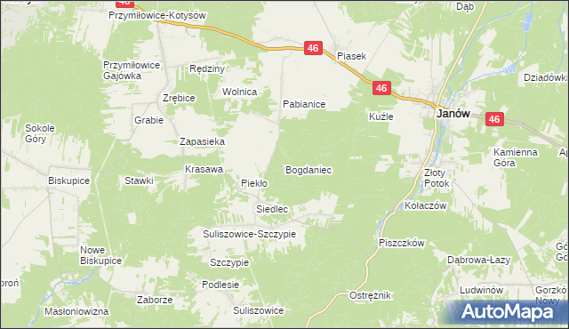 mapa Bogdaniec gmina Janów, Bogdaniec gmina Janów na mapie Targeo