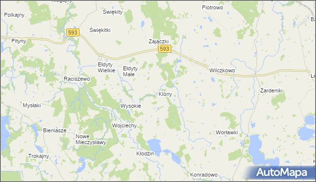 mapa Klony gmina Świątki, Klony gmina Świątki na mapie Targeo