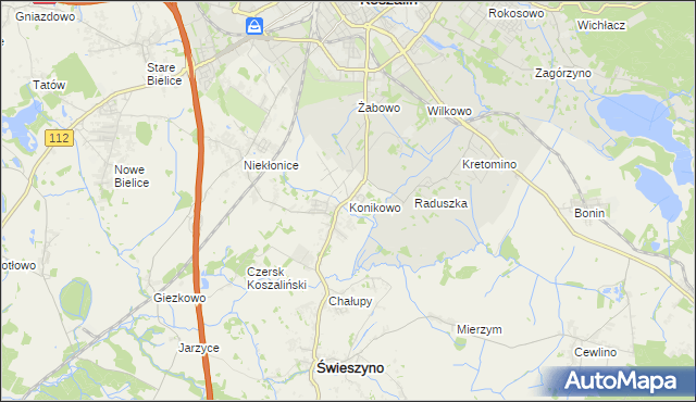 mapa Konikowo gmina Świeszyno, Konikowo gmina Świeszyno na mapie Targeo
