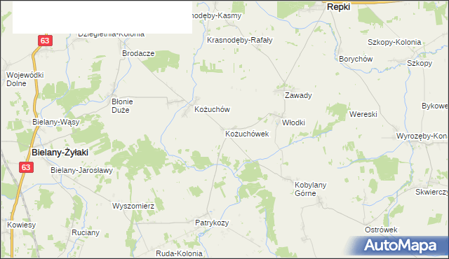 mapa Kożuchówek, Kożuchówek na mapie Targeo