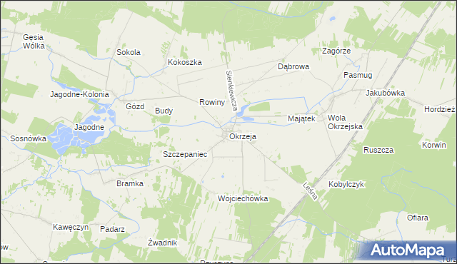 mapa Okrzeja, Okrzeja na mapie Targeo