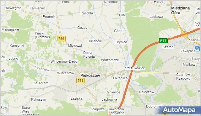 mapa Podzamcze gmina Piekoszów, Podzamcze gmina Piekoszów na mapie Targeo