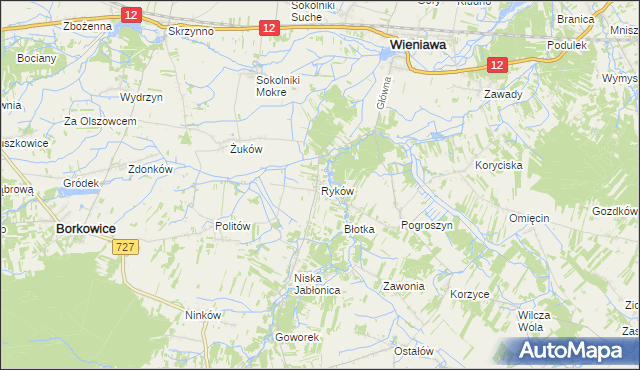 mapa Ryków gmina Wieniawa, Ryków gmina Wieniawa na mapie Targeo