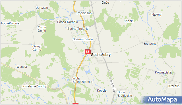 mapa Suchożebry, Suchożebry na mapie Targeo