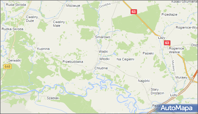 mapa Włodki gmina Mały Płock, Włodki gmina Mały Płock na mapie Targeo