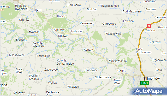 mapa Konary gmina Klimontów, Konary gmina Klimontów na mapie Targeo