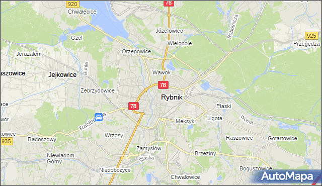 mapa Rybnika, Rybnik na mapie Targeo