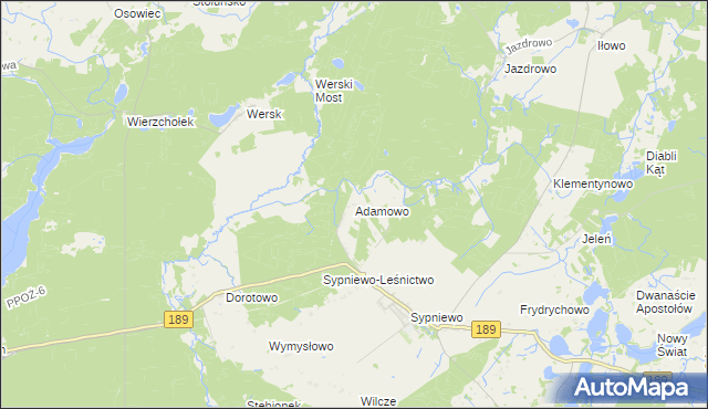 mapa Adamowo gmina Więcbork, Adamowo gmina Więcbork na mapie Targeo