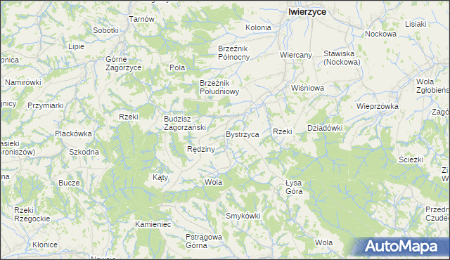 mapa Bystrzyca gmina Iwierzyce, Bystrzyca gmina Iwierzyce na mapie Targeo