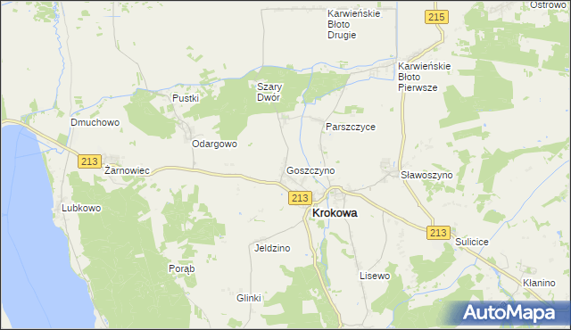 mapa Goszczyno gmina Krokowa, Goszczyno gmina Krokowa na mapie Targeo