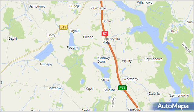 mapa Klonowy Dwór, Klonowy Dwór na mapie Targeo