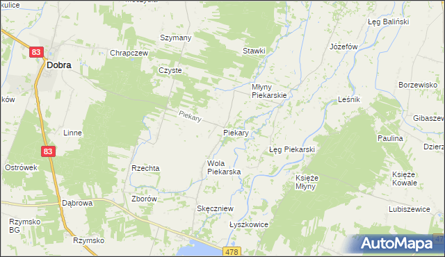 mapa Piekary gmina Dobra, Piekary gmina Dobra na mapie Targeo