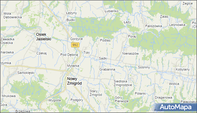 mapa Sadki gmina Nowy Żmigród, Sadki gmina Nowy Żmigród na mapie Targeo