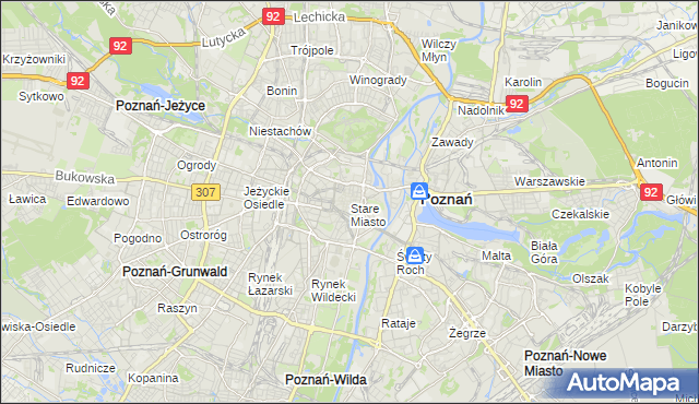 mapa Stare Miasto gmina Poznań, Stare Miasto gmina Poznań na mapie Targeo