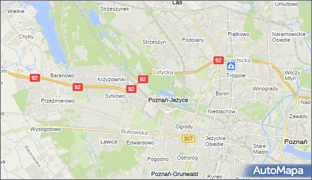 mapa Jeżyce gmina Poznań, Jeżyce gmina Poznań na mapie Targeo