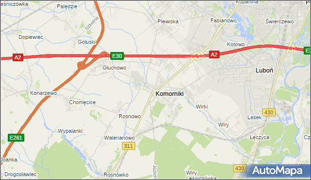 mapa Komorniki powiat poznański, Komorniki powiat poznański na mapie Targeo