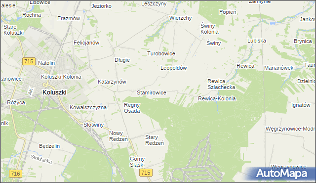 mapa Leosin gmina Koluszki, Leosin gmina Koluszki na mapie Targeo