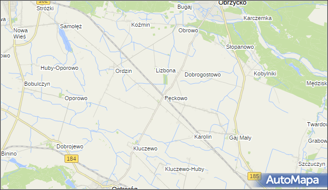 mapa Pęckowo gmina Obrzycko, Pęckowo gmina Obrzycko na mapie Targeo