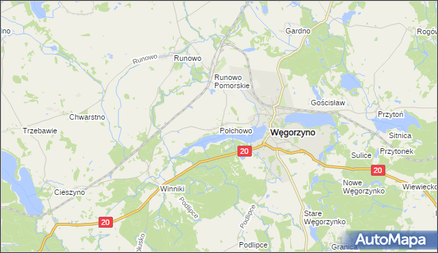 mapa Połchowo gmina Węgorzyno, Połchowo gmina Węgorzyno na mapie Targeo