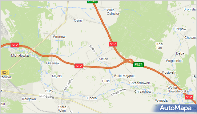 mapa Sielce gmina Końskowola, Sielce gmina Końskowola na mapie Targeo