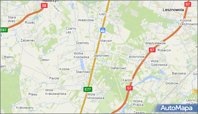 mapa Kolonia Warszawska gmina Lesznowola, Kolonia Warszawska gmina Lesznowola na mapie Targeo