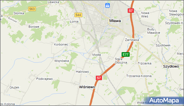 mapa Modła gmina Wiśniewo, Modła gmina Wiśniewo na mapie Targeo