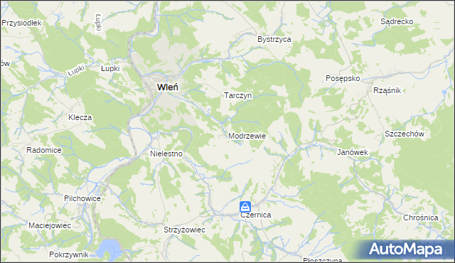 mapa Modrzewie gmina Wleń, Modrzewie gmina Wleń na mapie Targeo