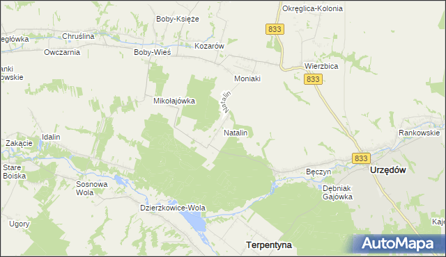 mapa Natalin gmina Urzędów, Natalin gmina Urzędów na mapie Targeo