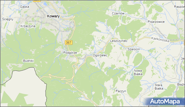 mapa Ogorzelec gmina Kamienna Góra, Ogorzelec gmina Kamienna Góra na mapie Targeo