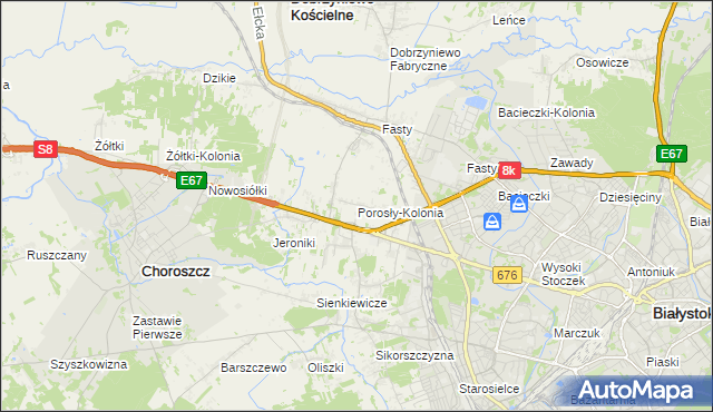 mapa Porosły-Kolonia, Porosły-Kolonia na mapie Targeo