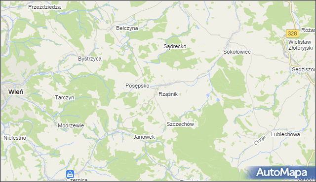 mapa Rząśnik gmina Świerzawa, Rząśnik gmina Świerzawa na mapie Targeo