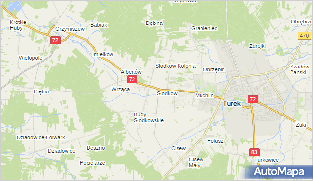 mapa Słodków gmina Turek, Słodków gmina Turek na mapie Targeo