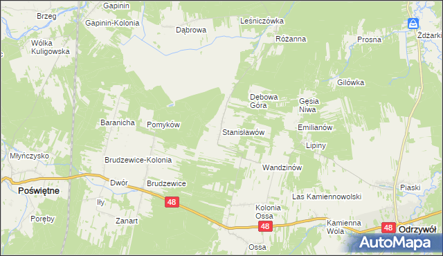 mapa Stanisławów gmina Odrzywół, Stanisławów gmina Odrzywół na mapie Targeo