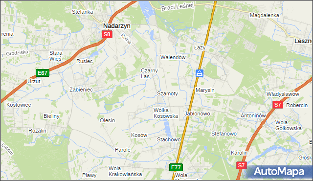 mapa Szamoty gmina Nadarzyn, Szamoty gmina Nadarzyn na mapie Targeo