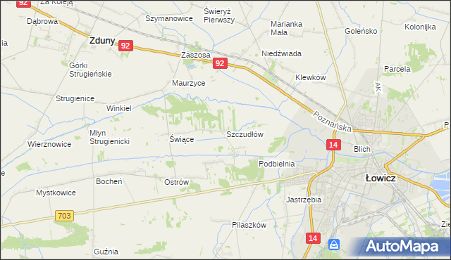 mapa Szczudłów, Szczudłów na mapie Targeo