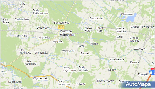 mapa Zator gmina Puszcza Mariańska, Zator gmina Puszcza Mariańska na mapie Targeo