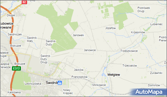 mapa Janowice gmina Mełgiew, Janowice gmina Mełgiew na mapie Targeo