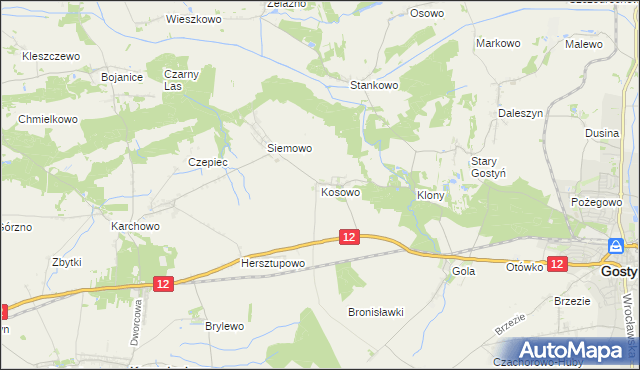 mapa Kosowo gmina Gostyń, Kosowo gmina Gostyń na mapie Targeo