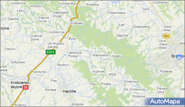 mapa Malinówka gmina Haczów, Malinówka gmina Haczów na mapie Targeo