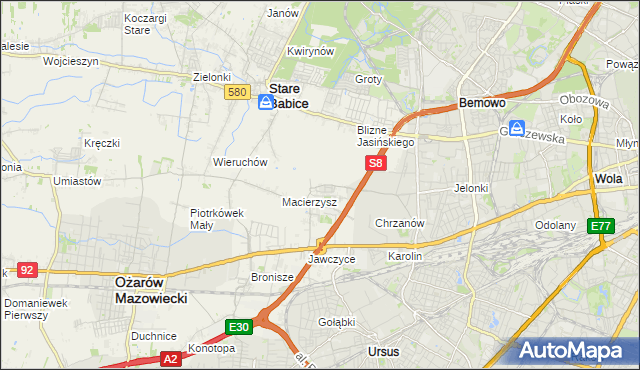 mapa Szeligi gmina Ożarów Mazowiecki, Szeligi gmina Ożarów Mazowiecki na mapie Targeo