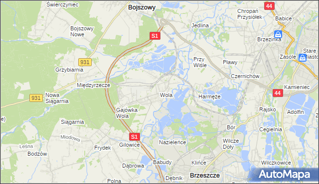 mapa Wola gmina Miedźna, Wola gmina Miedźna na mapie Targeo