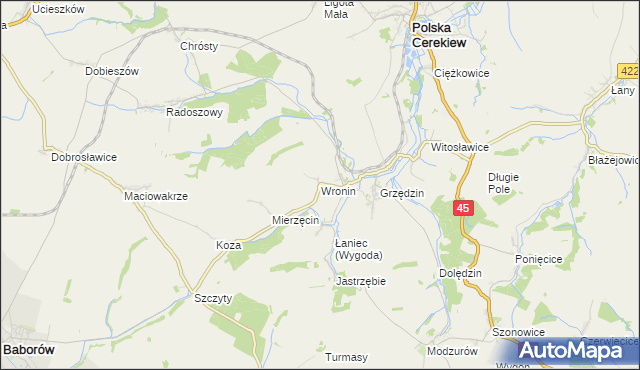 mapa Wronin gmina Polska Cerekiew, Wronin gmina Polska Cerekiew na mapie Targeo