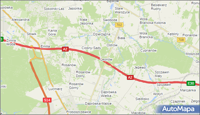 mapa Leonów gmina Zgierz, Leonów gmina Zgierz na mapie Targeo