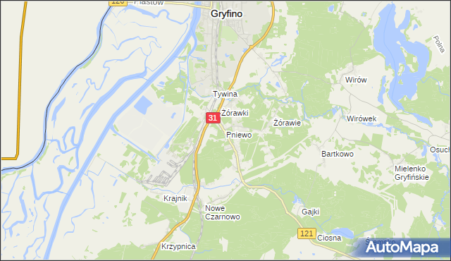 mapa Pniewo gmina Gryfino, Pniewo gmina Gryfino na mapie Targeo