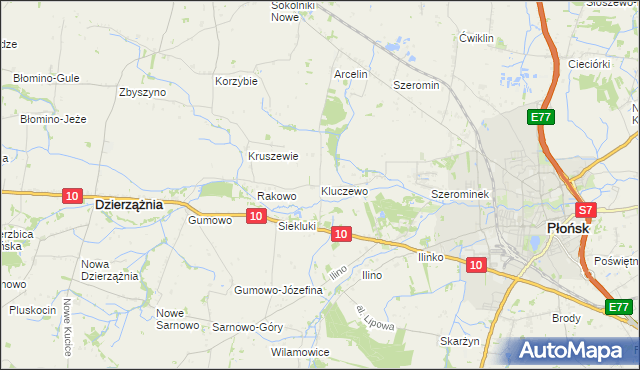 mapa Kluczewo gmina Płońsk, Kluczewo gmina Płońsk na mapie Targeo